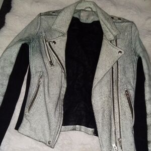 Women's Silver and Black Biker Jacket
